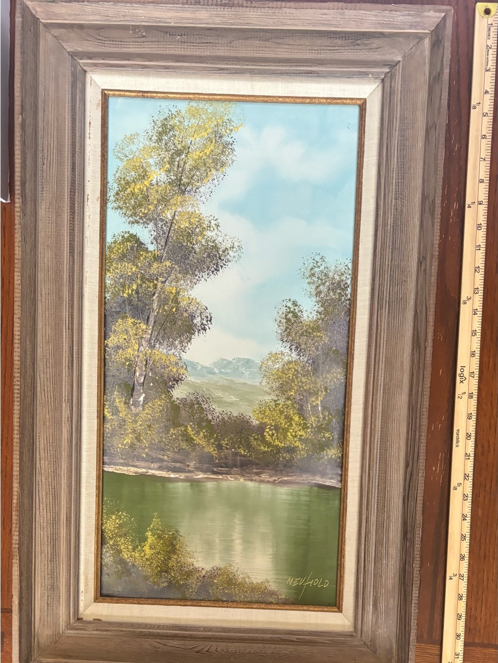 Ernest Newhold Framed Lake Landscape Mountain Wall Art in Green and Blue
